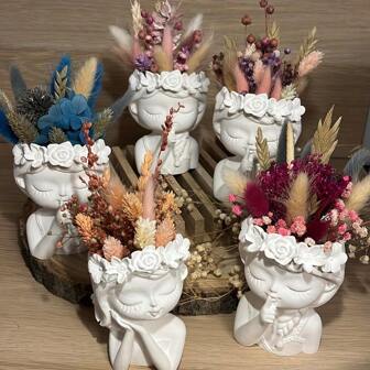 Molde de silicona para jarrón para niñas, molde de decoración para el hogar para maceta de concreto para plantas suculentas, jarrón, yeso, arcilla, soporte para velas