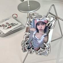 Soporte para tarjetas de fotos con forma metálica plateada, funda especial para tarjetas con baño electrolítico estilo Kpop, mejor regalo