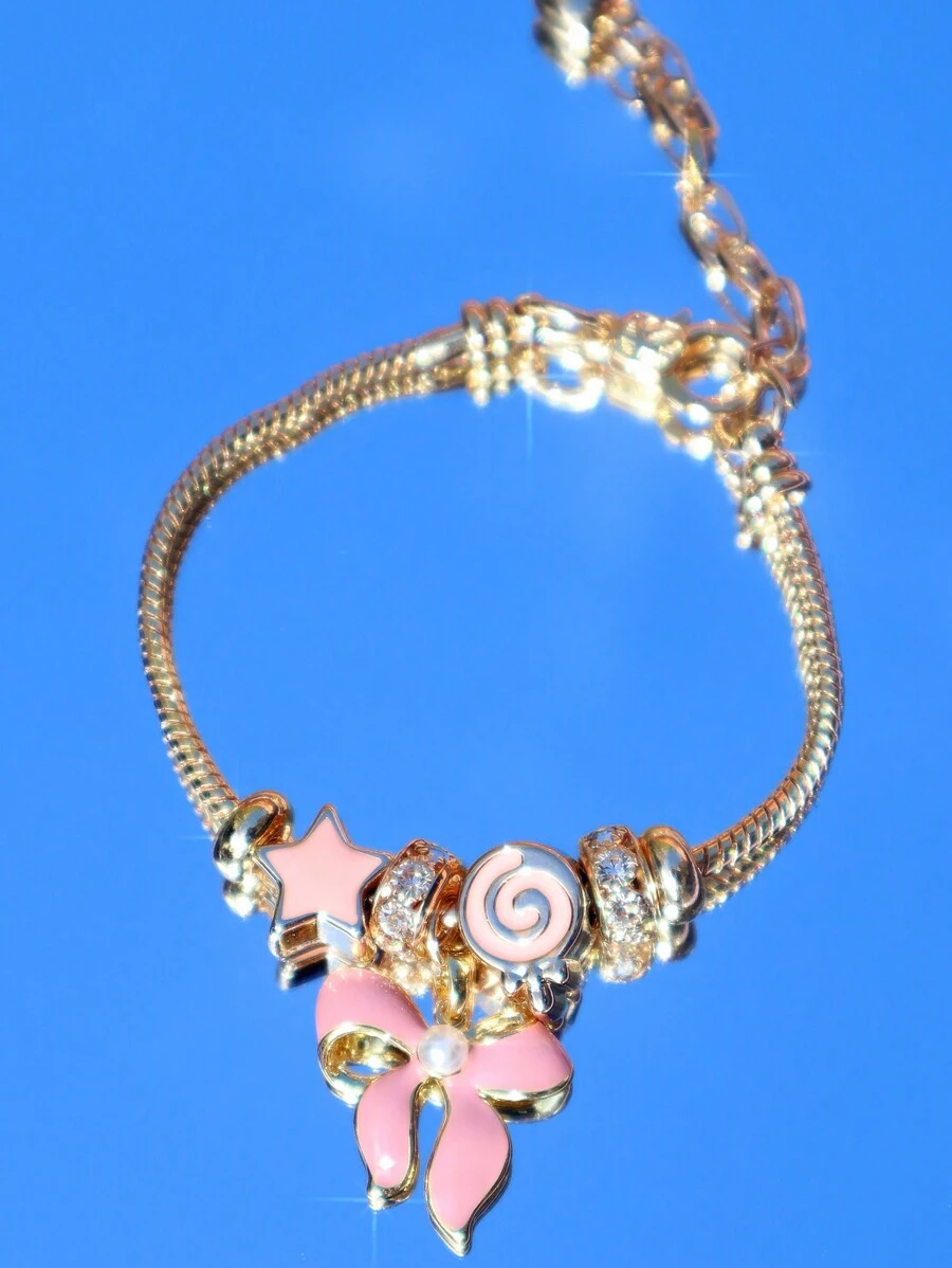 1 件 褶边手链，粉色手链，街头时尚 Y2K 星形手链，可爱女孩手链