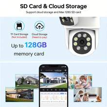 1 pieza Cámara de seguridad inalámbrica WiFi de doble lente 2.4G/5G para exteriores, monitoreo de video dual 4MP (2MP+2MP), PTZ de 360° inalámbrico de visión completa, con detección de movimiento, visión nocturna a color, seguimiento móvil, audio bidireccional, alimentada por USB, montaje en pared, control por aplicación, adecuada para hogar/ancianos/bebés, compatible con almacenamiento en la nube y tarjeta TF (tarjeta no incluida) - Multicolor - Ver 8