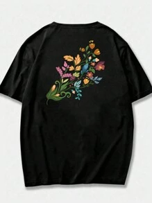 Cotton T-Shirt Floral Style Natural Men's Printed Blouse Comfort Soft Breathable Summer T-Shirt - màu đen - Xem 3