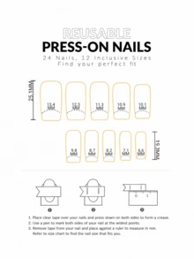 一盒 24 件超长方形指甲，带有斑马条纹和 3D 星星装饰的闪亮亮片，按压式指甲套装，适合所有女性，非常适合派对和特殊场合，为您的指尖增添大胆而迷人的气息。 - 彩色 - 查看 9