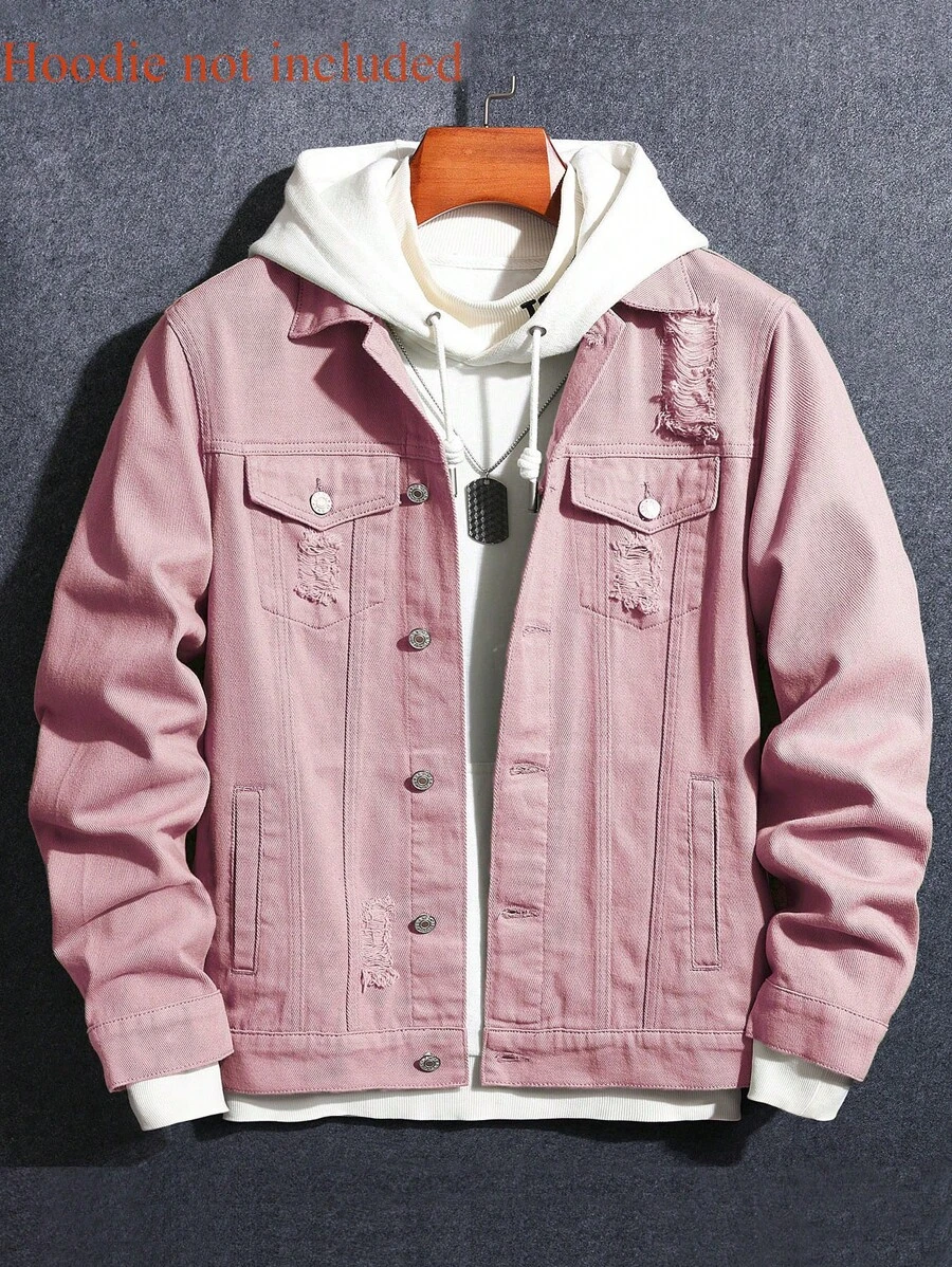 Black Denim Jacket With Edgy Rips – USA Best - Selling Style - Bụi hồng - Xem 1