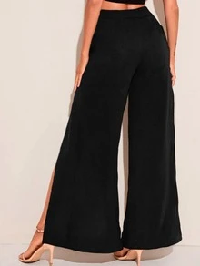 Pantalon sexy para mujer con aberturas laterales de moda - Negro - Ver 3