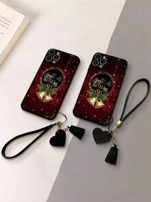 1 Ốp điện thoại sơn chống rơi viền đục lỗ màu đỏ Giáng sinh có dây đeo cổ tay hình trái tim giả da có thể tháo rời, Phụ kiện ốp điện thoại tự làm, Mặt dây chuyền tua rua có dây đeo cổ tay ngắn - Nhiều màu - Xem 2