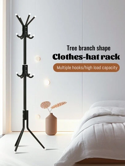 1 Piece Metal Coat Stand, Easy To Assemble Tree-Shaped Hat And Coat Rack With 12 Hooks, Entryway Standing Coat Tree Hat Hanger Holder, Hat Stand Coat Hanger Clothes Stand For Handbag, Clothes, Hats And Scarves