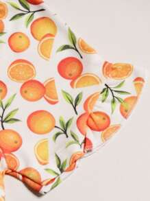 Ame Kids Girls' Button-Down Blouse And Ribbed Shorts Set - 橘色 - 查看 7