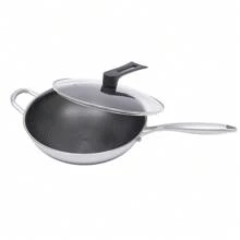 Non Stick Double Sided Honeycomb Cooking Frying Wok Pan With Lid Stainless Steel - 灰色 - 查看 10