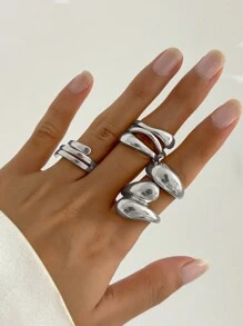 4/8 件套复古简约纯金和银组合纯色戒指，女孩日常佩戴指环，派对珠宝时尚配饰，送给朋友的绝佳礼物