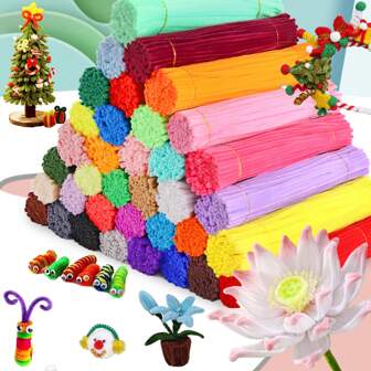 超值装 201 件 DIY 管道清洁器散装，包括 200 件超密雪尼尔条和 1 个分步视频、蓬松棒、工艺品管道清洁器、管道清洁器工艺品艺术和工艺装饰雪尼尔条用品、圣诞礼物