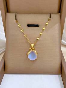 1 件女士不锈钢彩色荧光项链，精致小众设计 - 查看 2