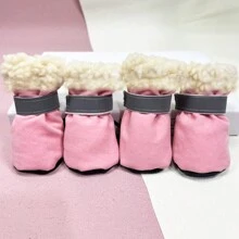 4pcs/Set Pet Dog Shoes, Warm Thermal Lined Anti-Slip Anti-Dirty Reflective Dog Shoes For Indoor & Outdoor, Autumn/Winter - Pink - View 15