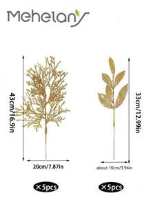 10 Piezas Ramas artificiales de hojas de cedro navideñas, decoraciones de hojas con brillo navideño, adornos navideños de árbol con hojas doradas con brillo para manualidades de decoración de árbol de Navidad, decoración de habitación, decoración navideña, decoración de corona, decoración de boda, decoración del hogar con flores artificiales, plantas artificiales