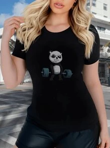 Baby Look T-Shirt Modern Panda Going To The Gym - NEW In Tumblr Style - màu đen - Xem 1