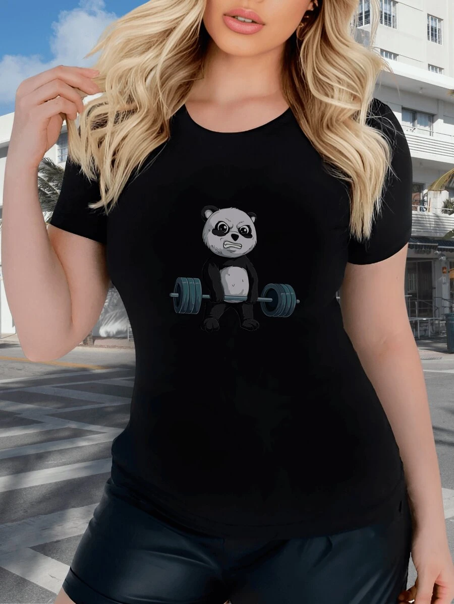 Baby Look T-Shirt Modern Panda Going To The Gym - NEW In Tumblr Style - màu đen - Xem 1