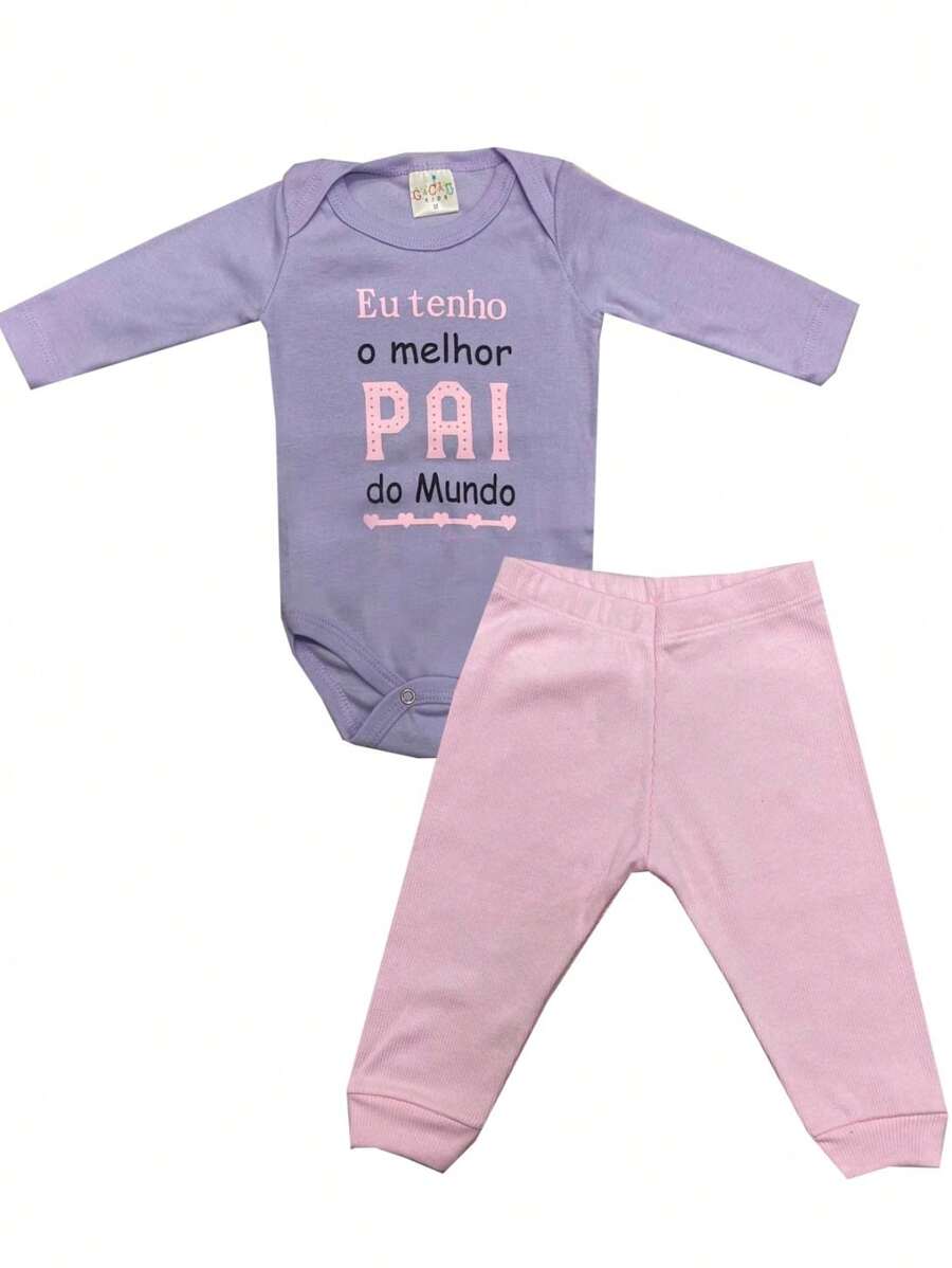 Baby Girl Bodysuit Set - Phrase Best Dad In The World - Multicolor - View 1