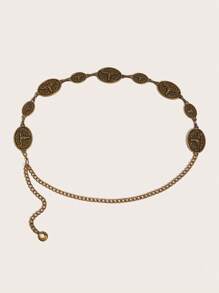 1 New Bronze Bull Street Iron Alloy Women's Belt For Four Seasons Dress Decoration Matching Waist Shaping Fashion All-Match Pure Metal Belt Suitable For Daily Use