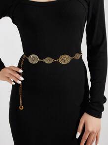 1 New Bronze Bull Street Iron Alloy Women's Belt For Four Seasons Dress Decoration Matching Waist Shaping Fashion All-Match Pure Metal Belt Suitable For Daily Use