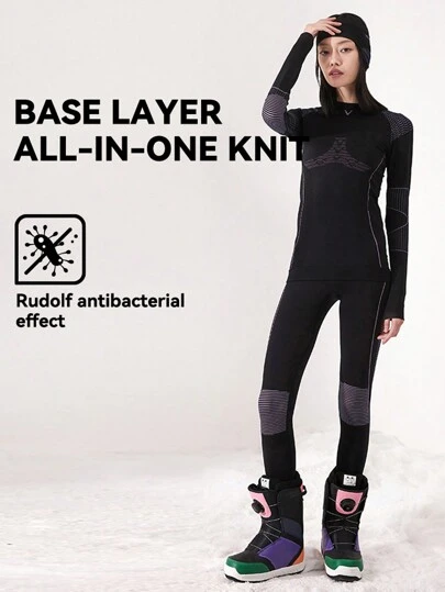 VECTOR MOTION 女士运动速干T恤和紧身裤套装 抗菌保暖内衣 高弹力 保暖 吸湿排汗 透气 户外