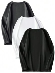 3 件装男士休闲日常字母印花长袖 T 恤，秋季 - 彩色 - 查看 2