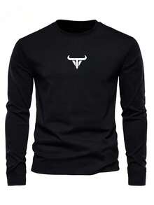 3 件装男士休闲日常字母印花长袖 T 恤，秋季 - 彩色 - 查看 3