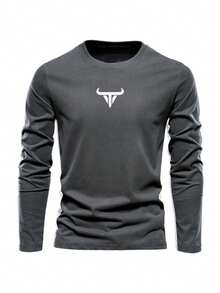 3 件装男士休闲日常字母印花长袖 T 恤，秋季 - 彩色 - 查看 4