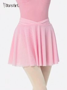 DonsGirl 1pc Women's Stretchy Mesh Fabric Ruched Waist Umbrella Design Skirt - Pink - View 5