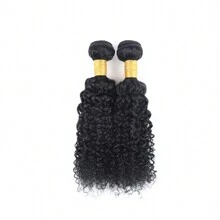Lynlyshan Peruvian Kinky Curly Human Hair 2 Bundles 10A  Natural Black  Remy Human Hair  10-26 Inches Jerry Curl Human Hair Extensions Vigin Curly Hair Weaving For Women - Natural Black - 查看 5