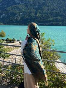 1pc Women Bohemian Style Vintage Paisley Pattern Jacquard Scarf, Shawl Versatile For Daily Wear - Dark Green - View 3