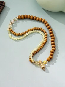 1 件复古木串珠手链，优雅百搭堆叠手链适合女性日常佩戴 - 彩色 - 查看 3