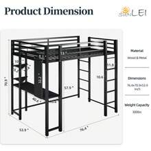 JAMFLY Metal Twin Loft Bed With Desk And Storage Shelf, Heavy Duty Loft Bed Frame With Build-In Ladder & Safety Guardrail, Space-Saving Twin Size Loft Bed For Teenager And Adult, Black - Black - View 2