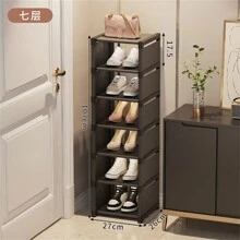 节省空间的多层鞋架柜 - 坚固的门口入口存储，适用于小型家庭、室内宿舍出租，易于组装，设计紧凑，可容纳多双鞋子 - 黑色 - 查看 2