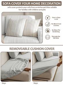 1 件摇粒绒鱼骨图案沙发帽带弹力全包通用套装，防猫抓防滑沙发垫，四季通用盖巾 - 灰色 - 查看 9