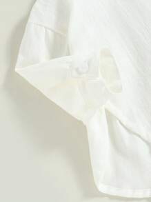 Tops de verano para niños pequeños y bebés, camisas de manga corta con cuello de solapa y botones de color liso - Beis - Ver 3