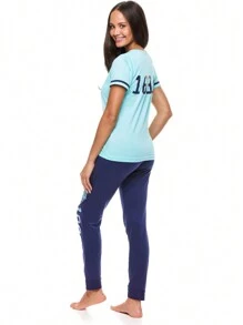 U.S. Polo Assn. Womens Pajama Sets - Tee And Pajama Pants With Pockets Lounge Sets For Women - Mint - V-neck - View 2