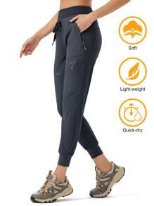 ZUTY Women's Joggers Lightweight Hiking Pants High Waist 5 Zipper Pockets Quick Dry Travel Athletic - Grey - View 7