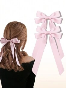 2Pcs Silky Satin Hair Bows And Ribbons Alligator Clips For Ponytail Holders, Hair Accessories For Girls, Toddlers, And Teens