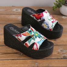 女士防水厚底坡跟凉鞋，时尚新款春夏海滩度假休闲拖鞋，舒适厚底 - 玫瑰紅 - 查看 5