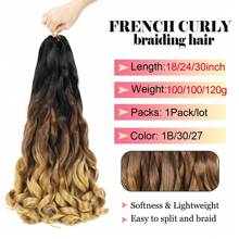 18/24/30 Inch 1 Pack Ombre French Curly Pre-Stretched Fluffy Wavy Curly Hair Extensions, French Curly Braids, Yaki Curly Braiding Hair, Ombre Golden (1B/30/27), Suitable For Halloween - Ombre - View 5