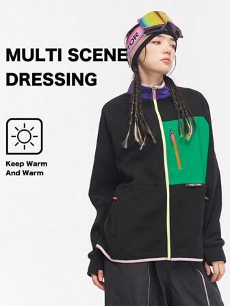 VECTOR MOTION Kontrastfärgad utomhusfleece-kofta, , Foder för skidjacka, Värmehållande, Isolering, Fukttransporterande, Andningsbar, Lätt, Bekväm, För enkel-/dubbelbrädaåkning, Skidåkning