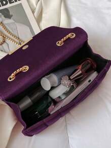 新款秋冬天鹅绒链条刺绣女士单肩包、斜挎包 - 紫色 - 查看 4