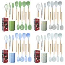 12件套,木柄硅胶厨具套装,厨房烘焙烹饪工具套装耐高温不粘锅专用厨具,厨房用品烘焙用品 - 彩色 - 查看 5