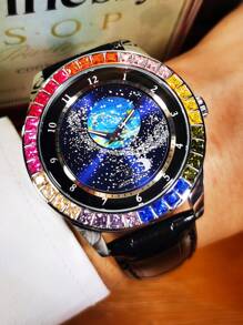 AOKULASIC 1 Stück Herren Luxus Automatik Mechanische Uhren mit Sternenhimmel Leuchtzeiger, Lederarmband, Business Lässig Herren Uhren, Top Marke Geschenk mit Verpackung