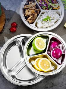 1pc Stainless Steel Multi-Grid Plate, Silver Round Dinner Plate, For Home,Kitchen,Christmas Gift - Silver - View 1