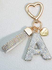 1pc Pink Soft Ceramic Letter Rhinestone Keychain, Cute Personalized Bag/Car Key Chain, Women Accessory, Gift For Mom, Friends, Valentine Valentine's Day Valentines Car Accessories Bag Charm School Goth Y2k - White - View 22