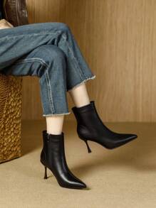 2024 Autumn/Winter New Fashion Women Pointed Toe Stiletto High Heel Short Boots, Side Zipper Ankle Boots, Boots
