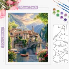 1pc Landscape Paint By Number Building Pictures By Number Drawing On Canvas Handpainted Art Gift Kit Diy Decoration 40x50cm/16x20inch Without Frame Gifts Birthday Graduation - 40x50cm - View 2