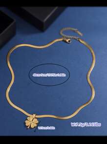 1入經典奢華18K金電鍍不鏽鋼蛇骨形刀鏈，附幸運三葉草吊墜，適用於女性日常和節慶穿戴 - 幸運草蛇骨鏈 - 查看 7