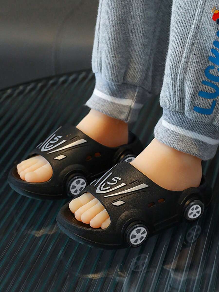 Fashionable Non-Slip Indoor Cute Cartoon Car Toddler Slippers - Black - View 1
