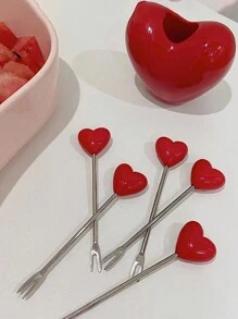 1 件可爱不锈钢心形水果叉，创意家居设计高品质水果签 - 彩色 - 查看 7